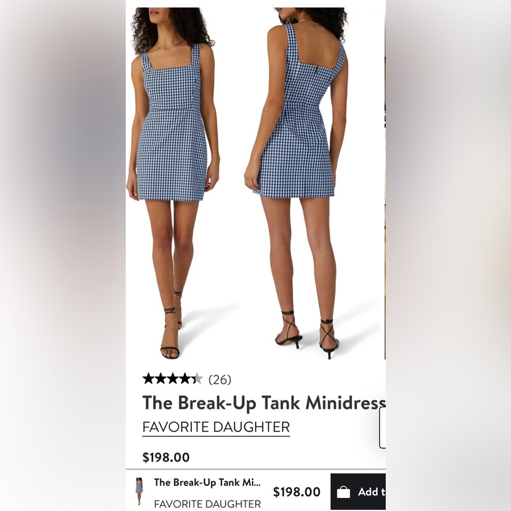 Size 10 Favorite Daughter “the breakup mini dress”. Navy Gingham.